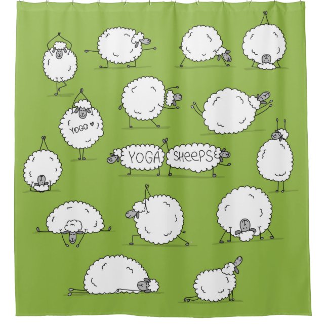 Funny sheep doing yoga, sketch shower curtain (Front)