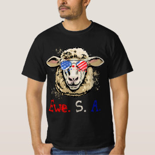 Funny Sheep Ewe S A USA Flag Sunglasses Farm  T-Shirt