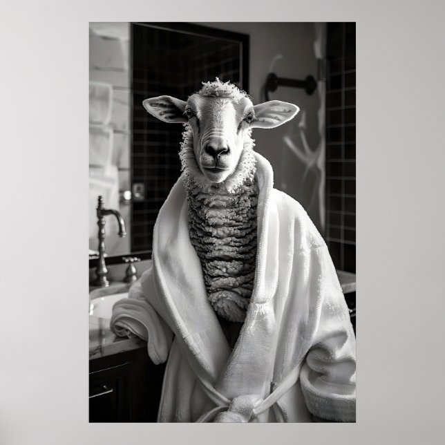 Funny Sheep in Bathrobe Print Quirky Bathroom (Front)