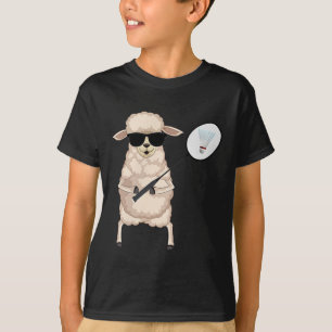 Funny Sheep Lamb Wearing Sungles Playing Badminton T-Shirt