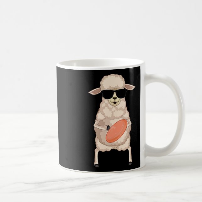 Funny Sheep Lamb Wearing Sungles Playing Disc Golf Coffee Mug (Right)