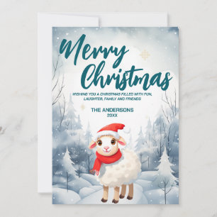 Funny Sheep Lamp Merry Xmas tree snow Holiday pa Card
