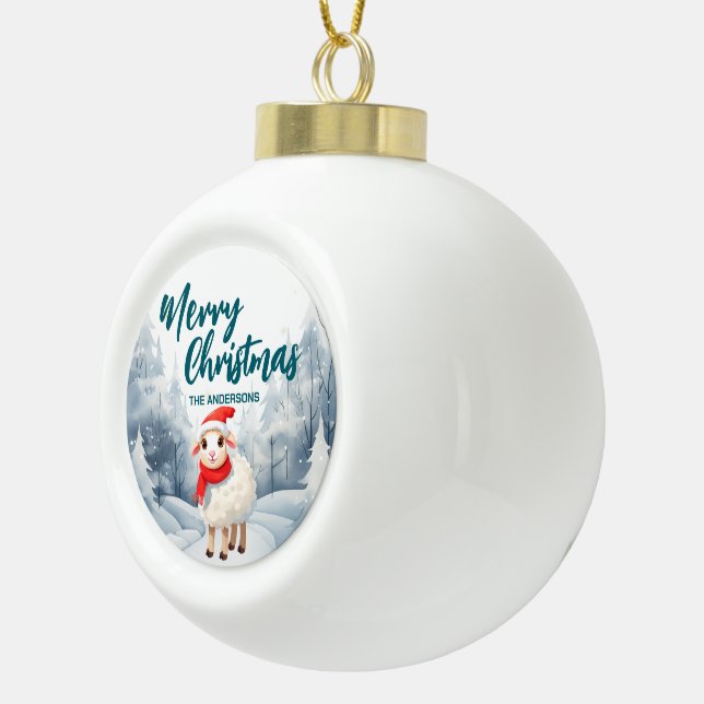 Funny Sheep Lamp Merry Xmas tree snow Holiday pa Ceramic Ball Christmas Ornament (Right)