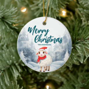 Funny Sheep Lamp Merry Xmas tree snow Holiday pa Ceramic Tree Decoration