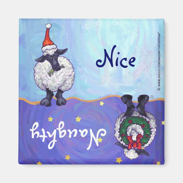 Funny Sheep Naughty Nice Holiday Magnet (Front)