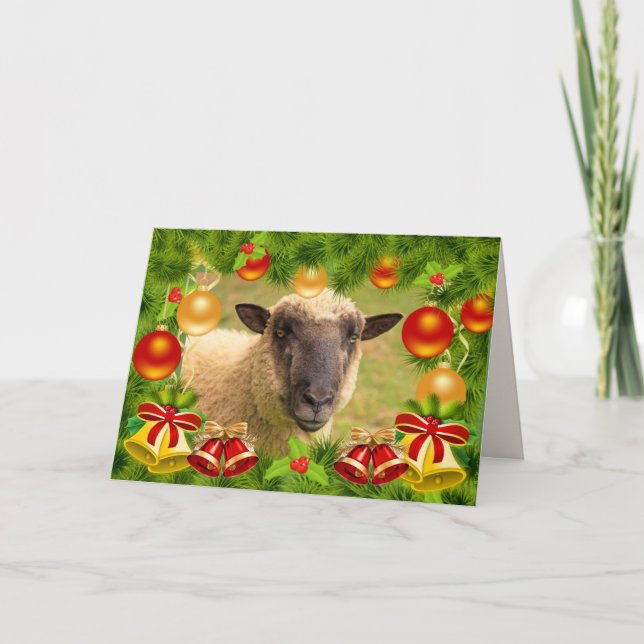 Funny Sheep Pun Christmas Holiday Card (Front)