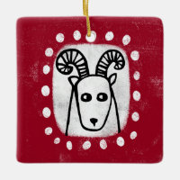 Funny Sheep Ram On Red Ornament