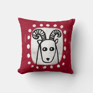 Funny Sheep Ram On Red Throw Pillow
