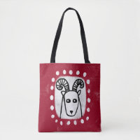 Funny Sheep Ram On Red Tote Bag