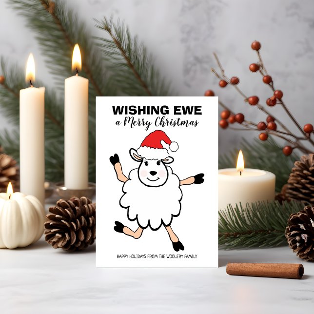 Funny Sheep Santa Wishing Ewe Merry Christmas Holiday Card (Creator Uploaded)