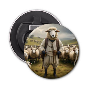 Funny Sheep Shepard With His Flock Of Sheep, Bottle Opener