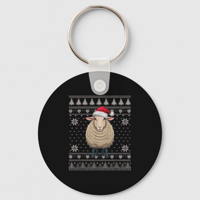 Funny Sheep Ugly Christmas Sweater Santa Xmas Pjs  Key Ring (Front)