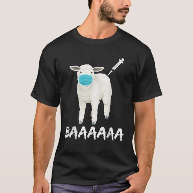 Funny Sheep Wearing Mask Anti Vaccine For Farmer F T-Shirt (Front)