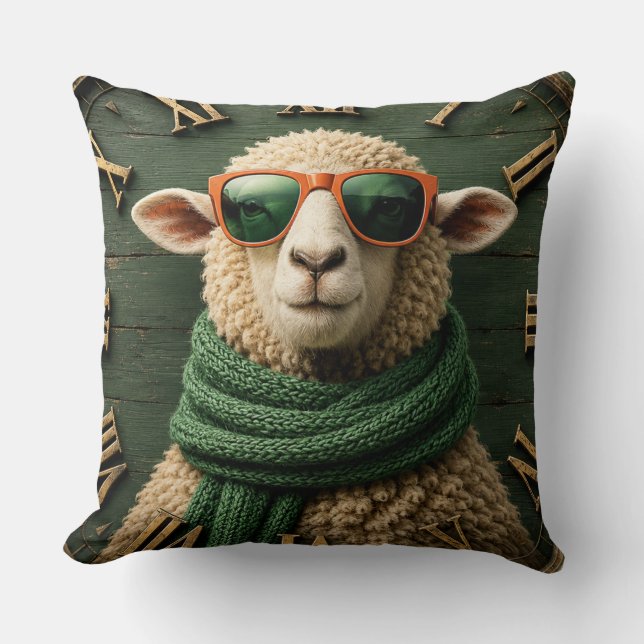 Funny Sheep with Sunglasses Farmhouse Rustic Count Cushion (Front)