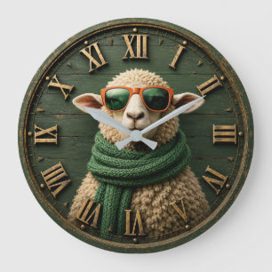 Funny Sheep with Sunglasses Farmhouse Rustic Count Large Clock