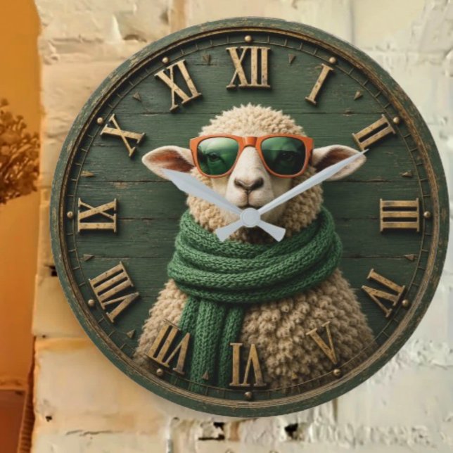 Funny Sheep with Sunglasses Farmhouse Rustic Count Large Clock (Creator Uploaded)