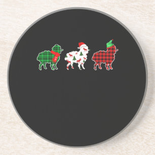 Funny Sheep Xmas Tree Lights   Red Plaid Gift Coaster