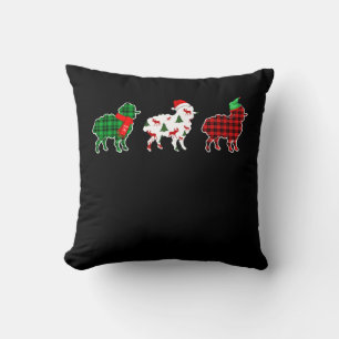 Funny Sheep Xmas Tree Lights Red Plaid Gift Cushion
