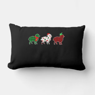 Funny Sheep Xmas Tree Lights Red Plaid Gift Lumbar Cushion