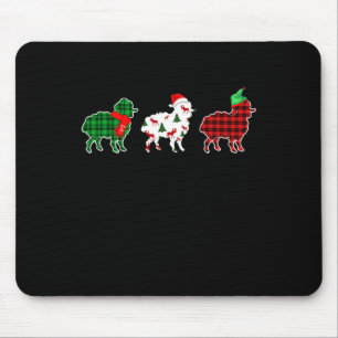 Funny Sheep Xmas Tree Lights Red Plaid Gift Mouse Pad
