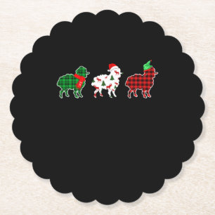 Funny Sheep Xmas Tree Lights   Red Plaid Gift Paper Coaster