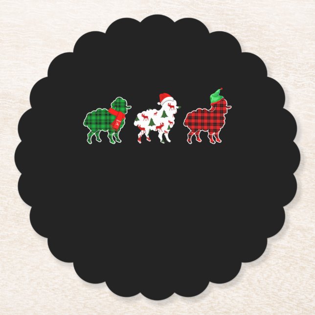 Funny Sheep Xmas Tree Lights | Red Plaid Gift Paper Coaster (Front)