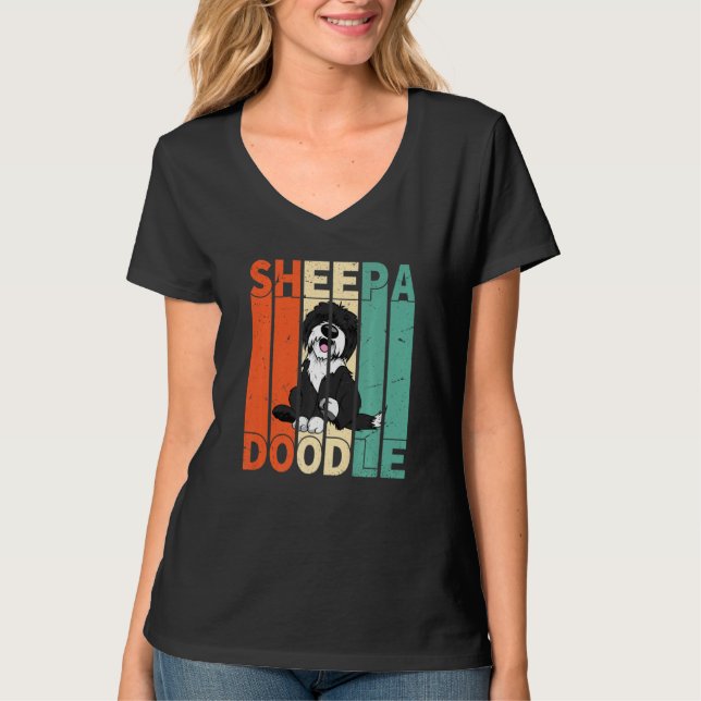 Funny Sheepadoodle Black Poodle Retro Doodle T-Shirt (Front)
