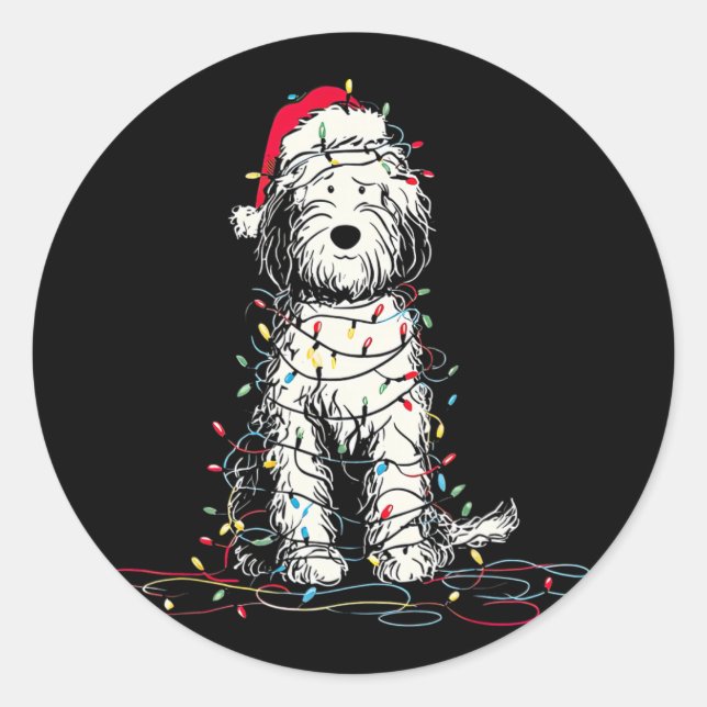 Funny Sheepadoodle Christmas Graphics Dog Lights L Classic Round Sticker (Front)
