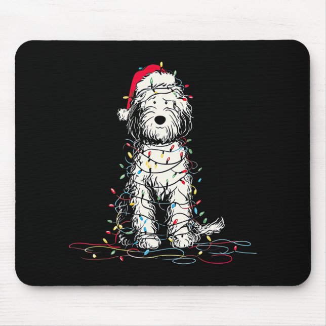 Funny Sheepadoodle Christmas Graphics Dog Lights L Mouse Pad (Front)