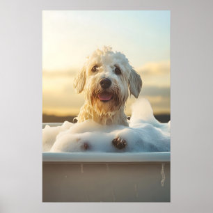 Funny Sheepdog Bubble Bath Art, Quirky Dog Print