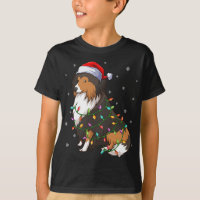 Funny Sheltie Dog Xmas Lighting Santa Hat Sheltie