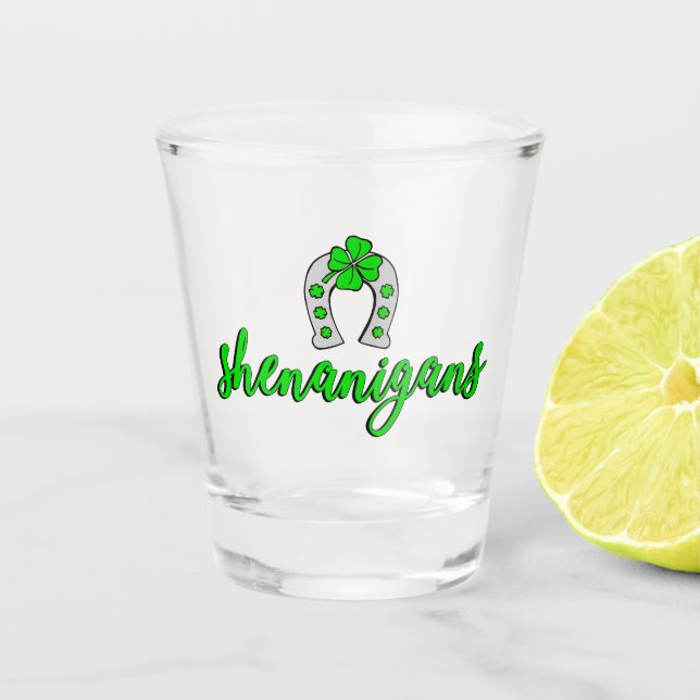 Funny Shenanigans St Patrick Day Shamrock Shot Glass (Front)