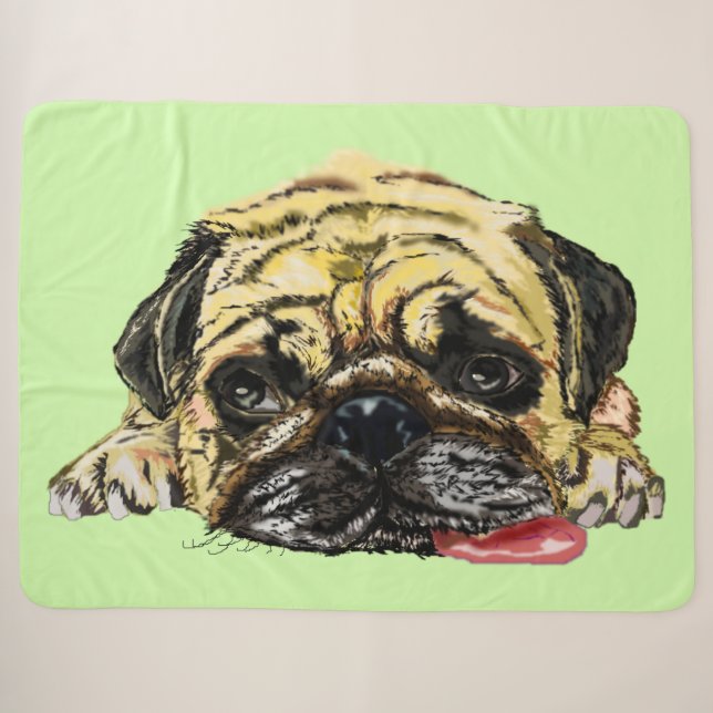 Funny Sherpa Blanket with Pug Dog - Your Colour (Front (Horizontal))
