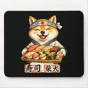 Funny shiba inu dog eating sushi japanese food mouse pad