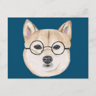 Funny Shiba Inu Dog with Hipster Glasses Postcard