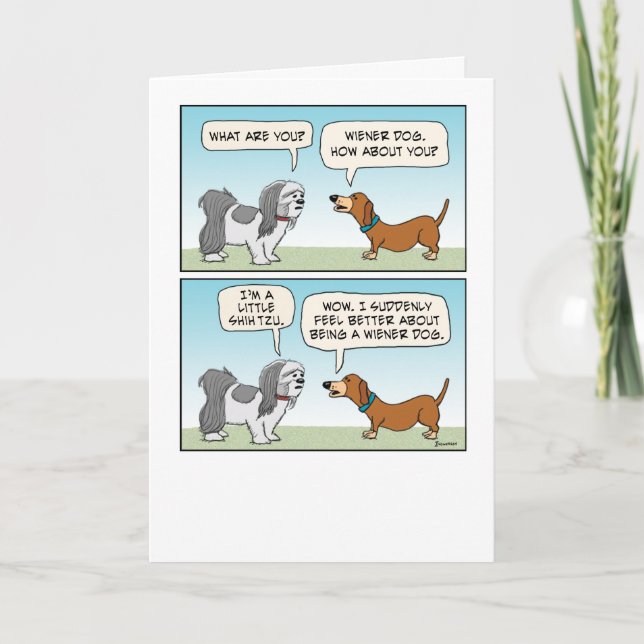 Funny Shih Tzu and Wiener Dog Birthday Card (Front)
