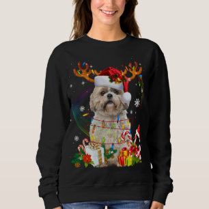 Funny Shih Tzu Christmas Reindeer Christmas Lights Sweatshirt