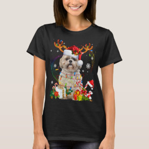 Funny Shih Tzu Christmas Reindeer Christmas Lights T-Shirt