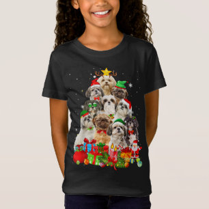 Funny Shih Tzu Christmas Tree Lights Puppy Dog Lov T-Shirt