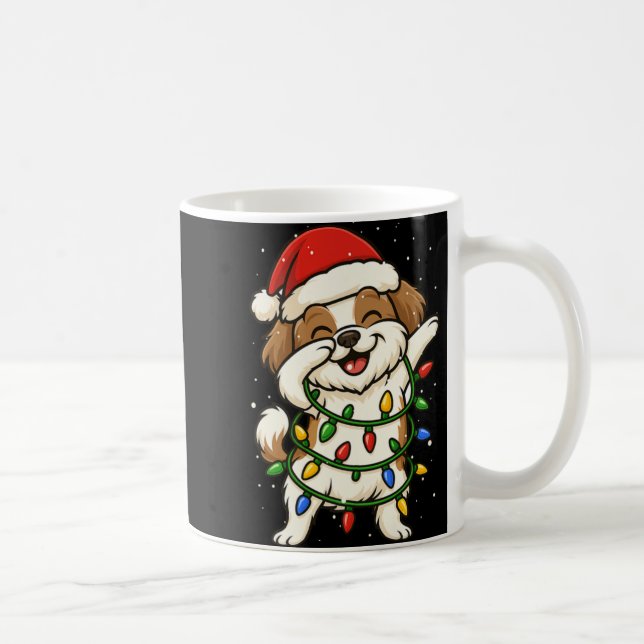 Funny Shih Tzu Dabbing Christmas Lights Xmas Mom D Coffee Mug (Right)
