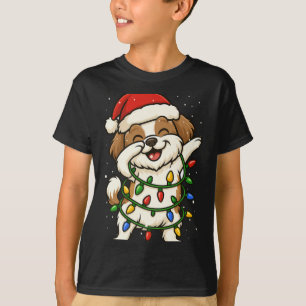 Funny Shih Tzu Dabbing Christmas Lights Xmas Mom D T-Shirt