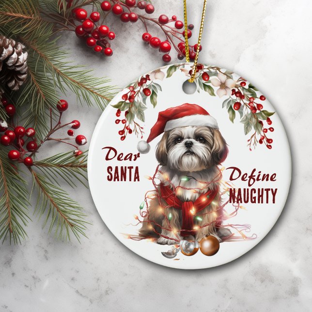 Funny Shih Tzu Define Naughty Christmas Ceramic Tree Decoration (Creator Uploaded)