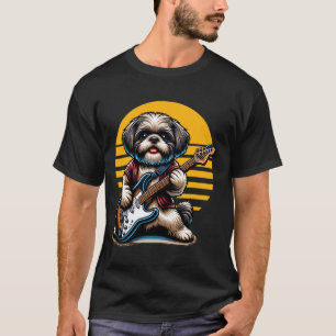 Funny Shih Tzu dog playing Electric Guitar. Shih T T-Shirt