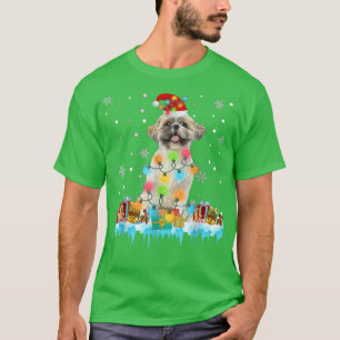 Funny Shih Tzu Dog Tree Christmas Lights Xmas Paja T-Shirt