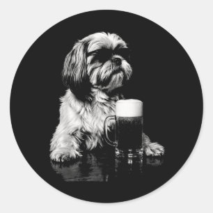 Funny Shih Tzu Drinking Beer Chill Dog Gles Puppy Classic Round Sticker