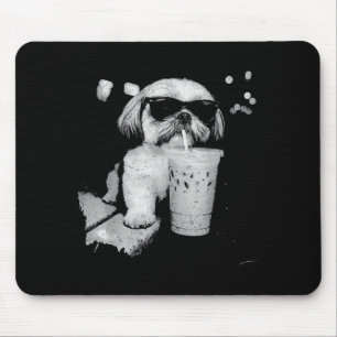 Funny shih tzu drinking iced coffee dog lovers mouse pad