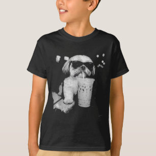 Funny shih tzu drinking iced coffee dog lovers T-Shirt