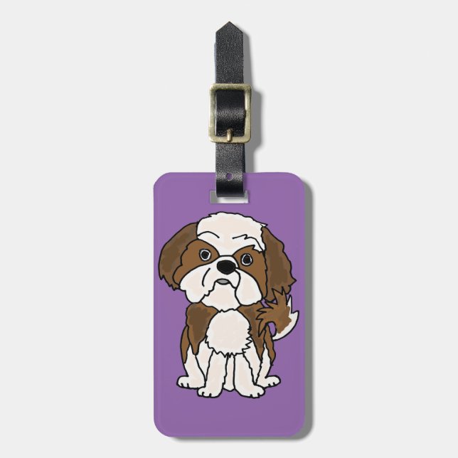 Funny Shih Tzu Puppy Dog Cartoon Luggage Tag (Front Vertical)