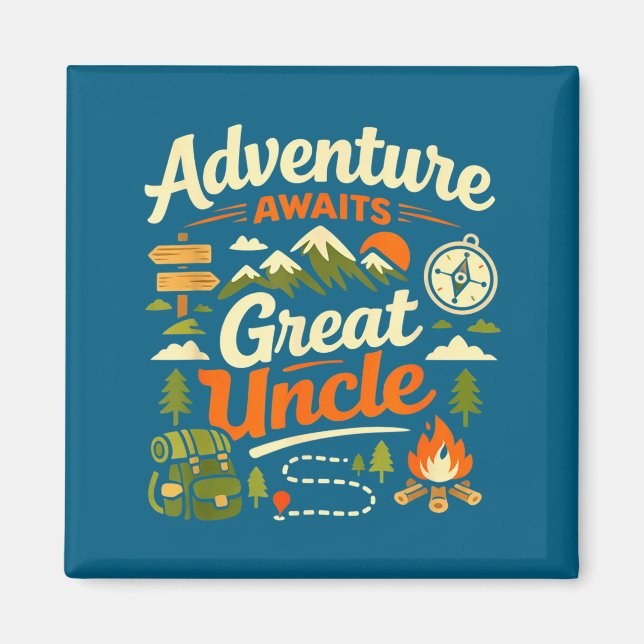 Funny Shirt Adventure Awaits Great Uncle Hiking Magnet (Front)
