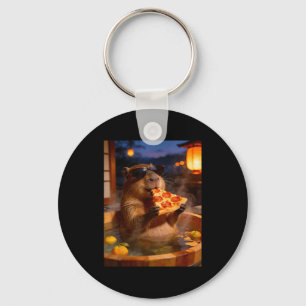 Funny Shirt Capybara Eating Pizza Spring Bath Key Ring